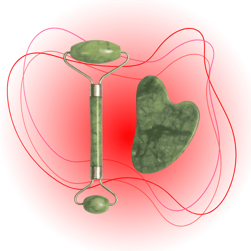 Rolo de Pedra de Jade e Placa Gua Sha - Massagem Facial Anti-Rugas