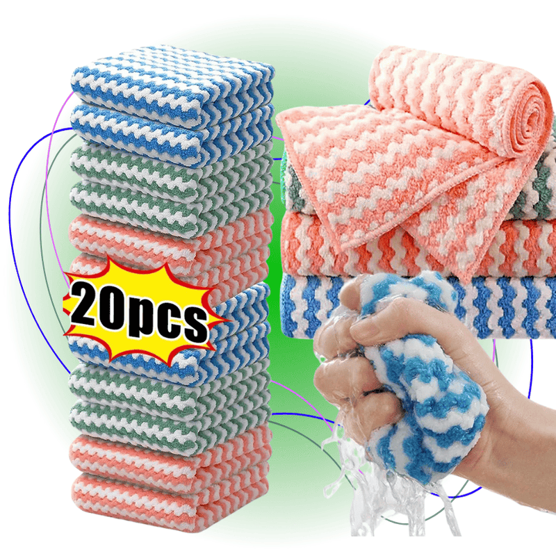 20pçs de Pano de Limpeza de Veludo Coral - Super Absorvente e Reutilizável