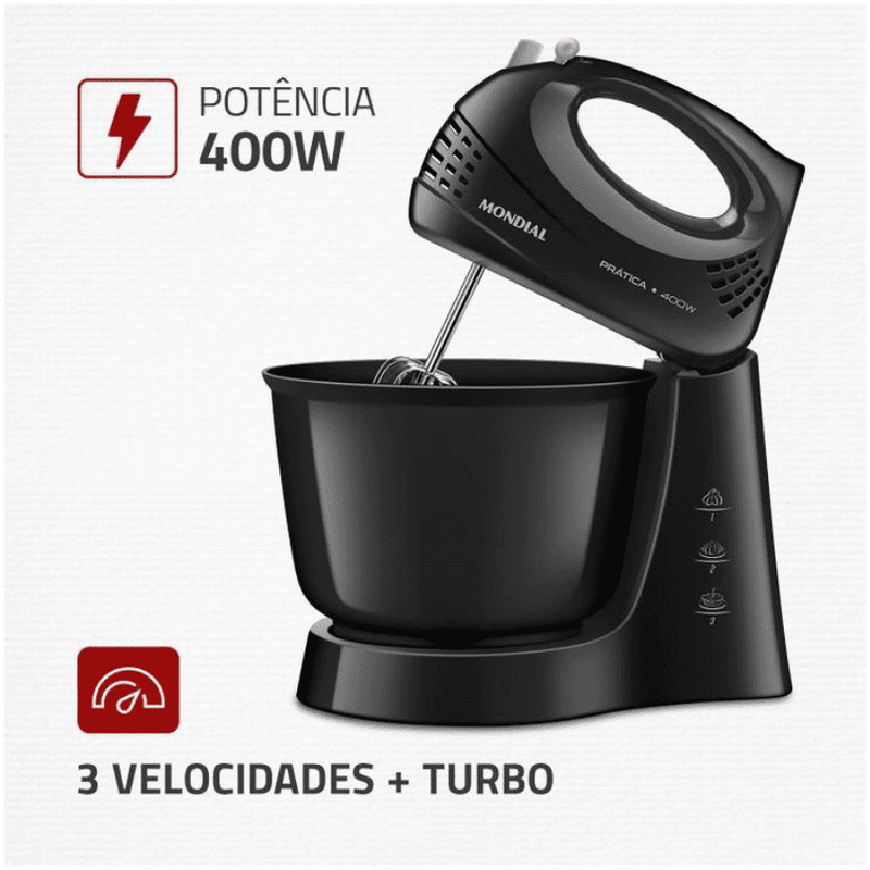 Batetedeira Mondial Practice Preto 400W B-44-B - 110V