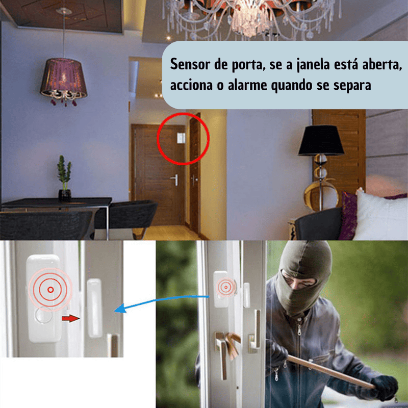 Sensor de Porta e Janela PGST para Sistema de Alarme 433MHz