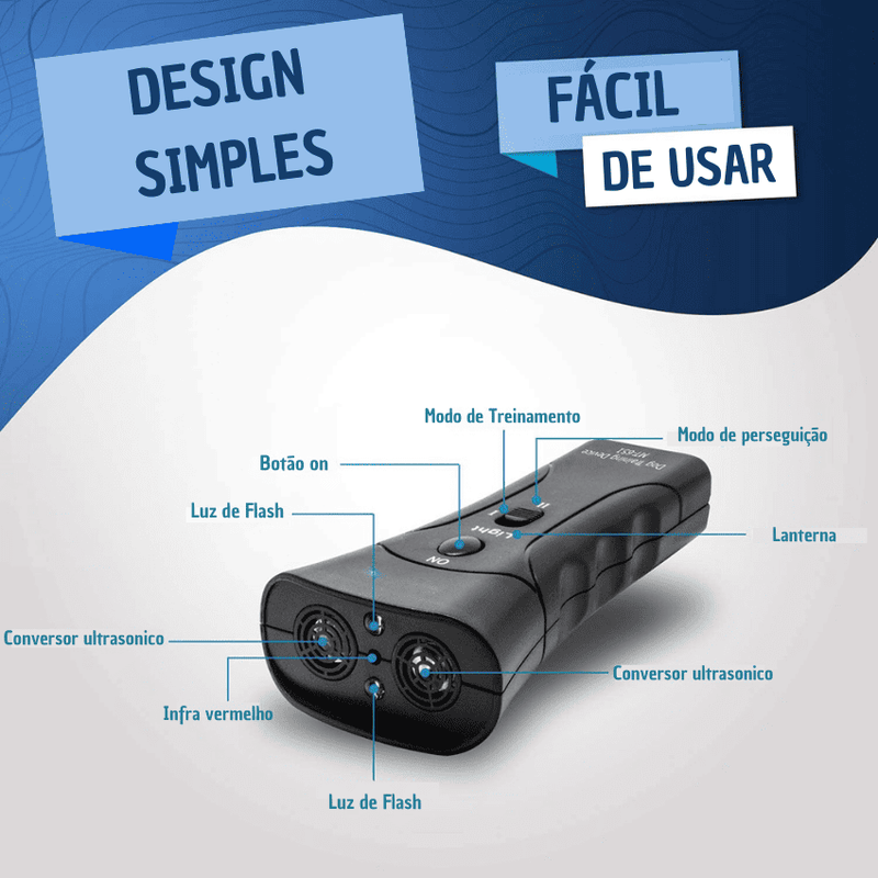 Dispositivo Anti-Latido Ultrassônico com LED para Treinamento de Cães