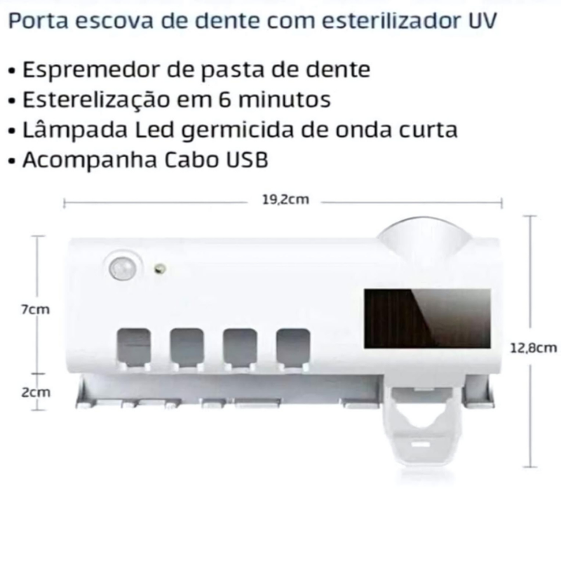 Suporte Automático com Esterilizador UV e Dispensador de Pasta de Dente