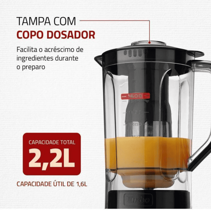 Liquidificador Mondial Turbo Power L-99 FB Preto com 3 Velocidades e Filtro - 550W, 220V