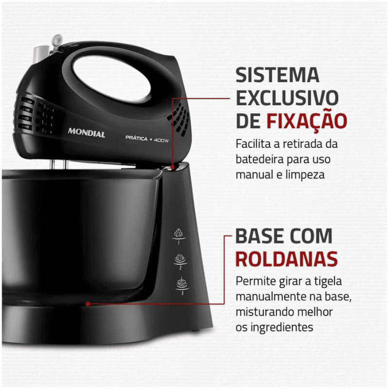 Batetedeira Mondial Practice Preto 400W B-44-B - 110V