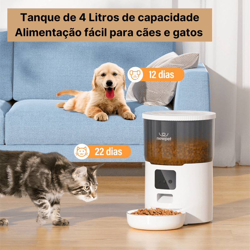 Alimentador Automático Inteligente 4L Pet – Controle por APP, Dispensador Automático com Gravação de Áudio