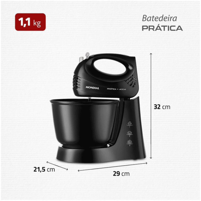 Batetedeira Mondial Practice Preto 400W B-44-B - 110V