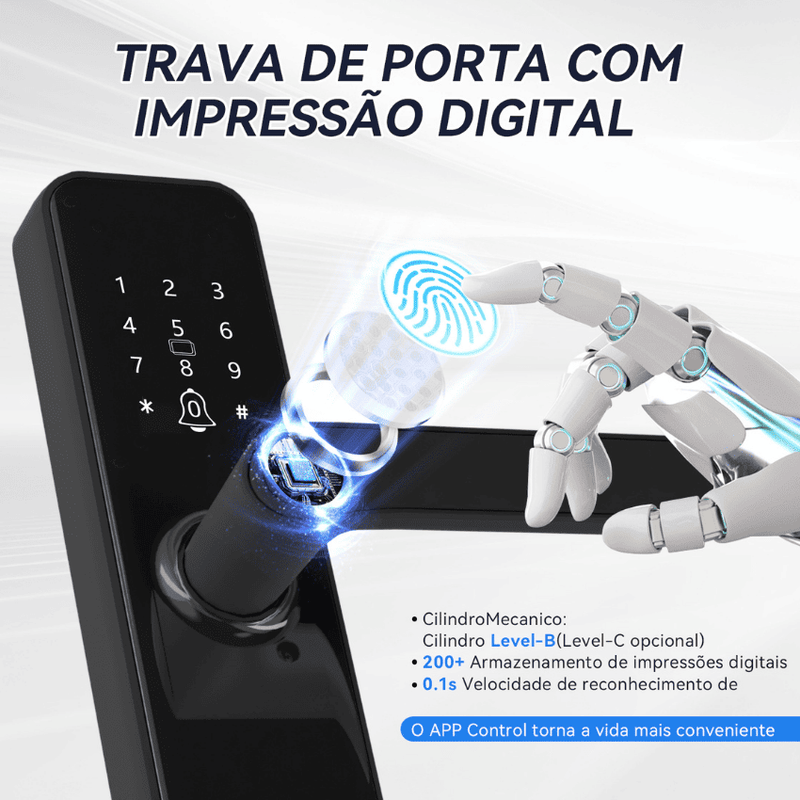 Fechadura Inteligente INTELAR Tuya WiFi com Biometria, Câmera e Controle Remoto