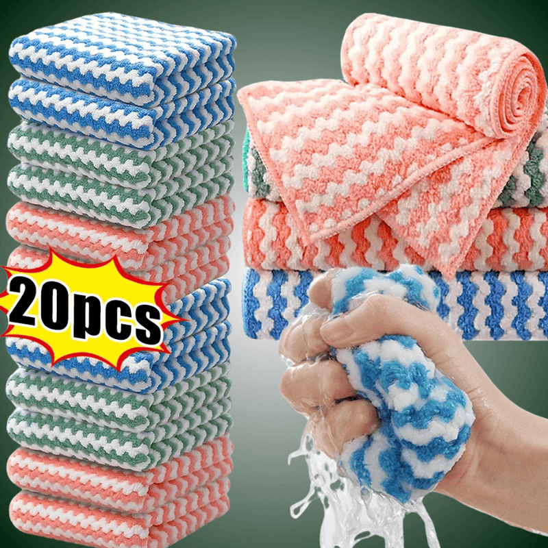 20pçs de Pano de Limpeza de Veludo Coral - Super Absorvente e Reutilizável