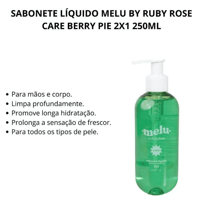 Sabonete Líquido 2x1 Mãos e Corpo Melu Ruby Rose 250ml